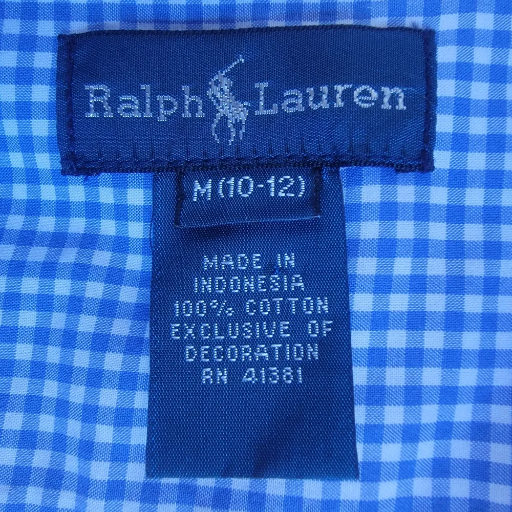 Polo Ralph Lauren Boys Cotton Gingham Blue ShortS Button Down Shirt M 10-12 Prep